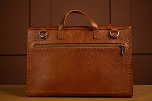 LEATONE "Tokyo" leather briefcase in whiskey color