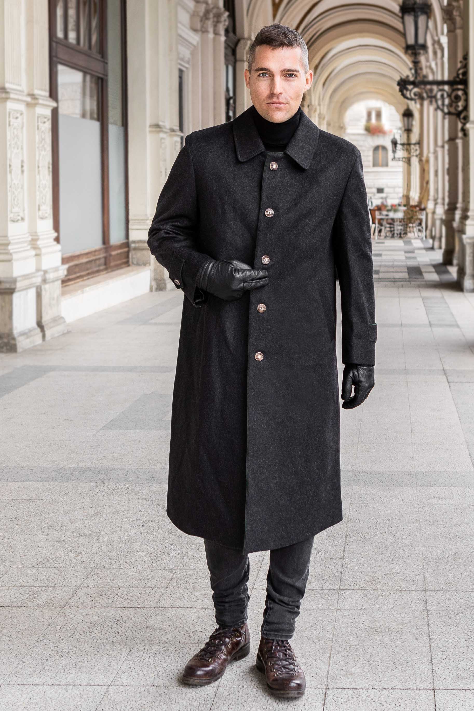 Men's Long Full Length Black Leather Button Front Trench Over coat Duster  Jacket