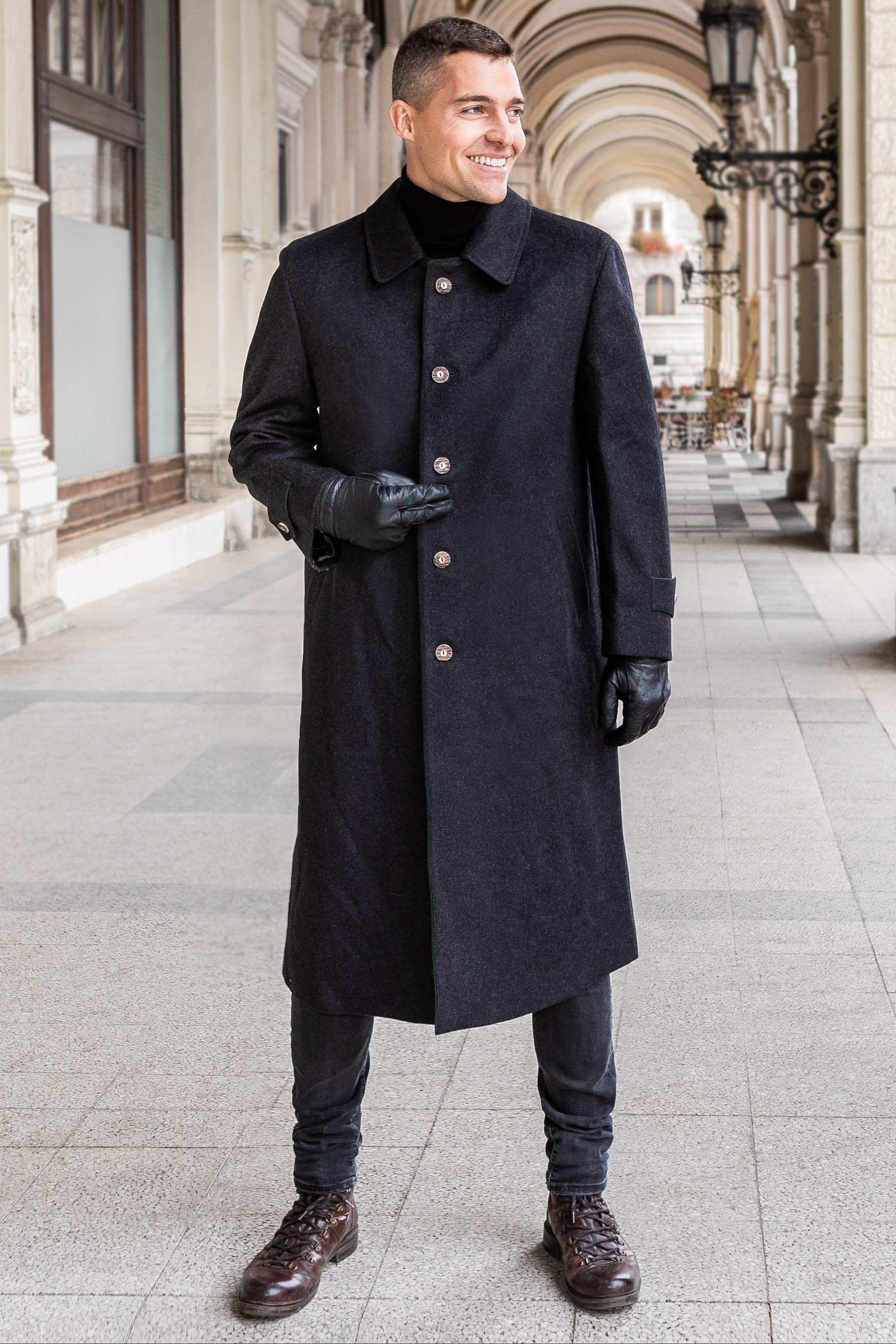 Mens Don Long Black Leather Coat